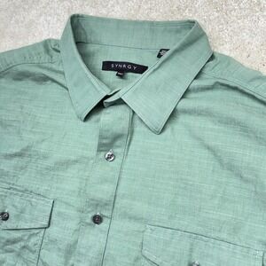 SYNRGY Shirt Mens XLT Green Cotton Button Down Long‎ Sleeve Big Tall Casual